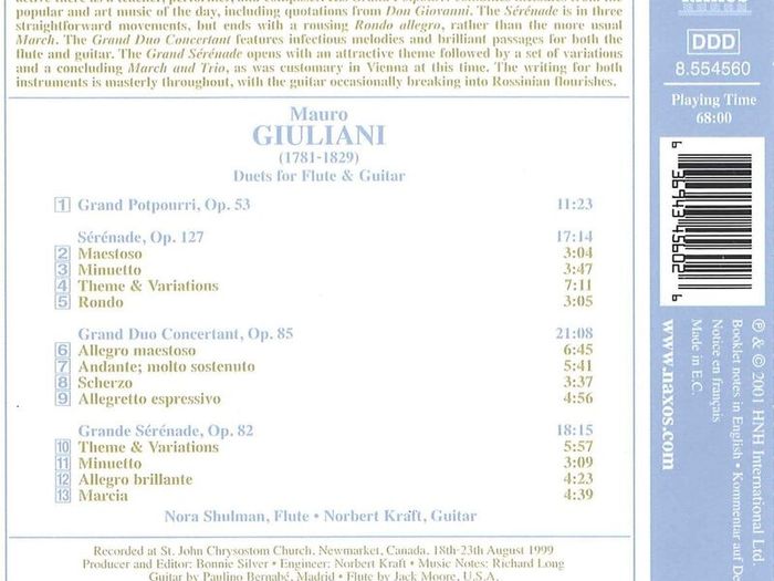 Mauro Giuliani. Duets for Flute and Guitar. CD. Free Postage!