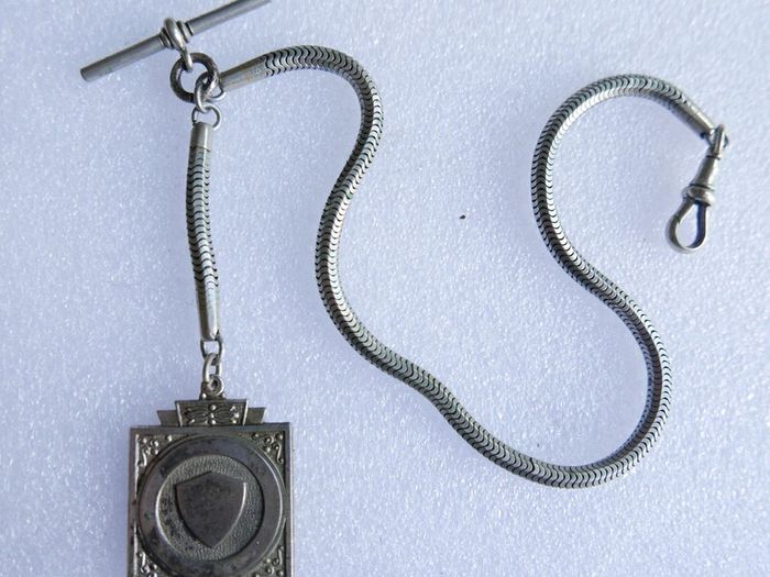 Victorian Albert  Solid Silver Albert Watch Chain "N.G.R.CO.REG" Birmingham or Chester. length 12" - 41,9g