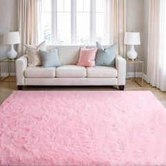 Rugs Living Room Large 160x230cm, Pink Bedroom Rug Fluffy Faux Fur Carpets, High Pile Soft Rug Non Shedding, Modern Non Slip Area Rugs