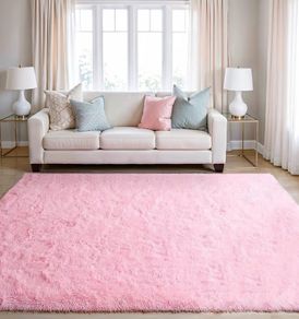 Rugs Living Room Large 160x230cm, Pink Bedroom Rug Fluffy Faux Fur Carpets, High Pile Soft Rug Non Shedding, Modern Non Slip Area Rugs