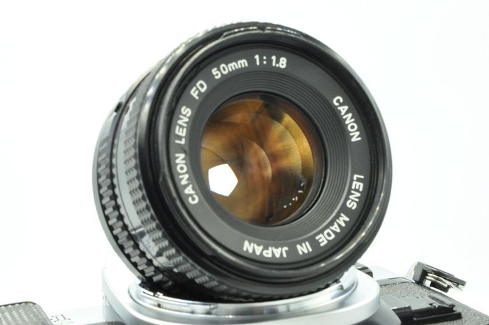 Canon AE-1 Program Silver/ Chrome 35mm SLR Film Camera with fast Canon FD 50mm f1. 8 FDn, Recently FULLY SERVICED and in Good Condition.