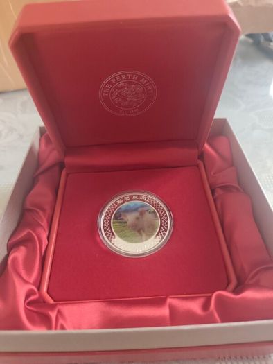 2007 Perth mint Year of the Pig 1oz silver coin 999 box+coa
