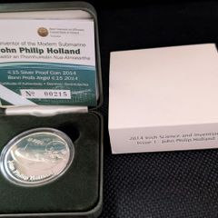 Fifteen Euro Silver Proof Coin 2014 Commemorating  John Philip Holland, The Irish Inventor Of The Modern Submarine.