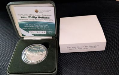 Fifteen Euro Silver Proof Coin 2014 Commemorating  John Philip Holland, The Irish Inventor Of The Modern Submarine.