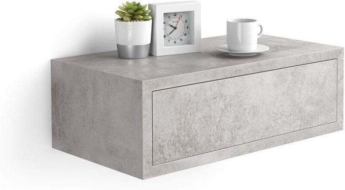 2 Grey Concrete Effect Floating Bedside Tables