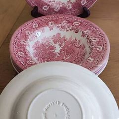 Vintage Ironstone English Pink Transferware Bowl