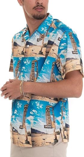 Hugo Boss men's Lapis_2 summer beach shirt, blue multicoloured XXL