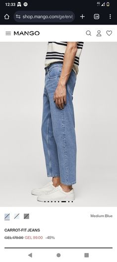 New! Youths teenager Mango Sam carrot blue denim jeans Euro 38