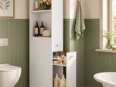 Narrow Bathroom storage cabinet  with drawers classic white