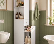 Narrow Bathroom storage cabinet  with drawers classic white