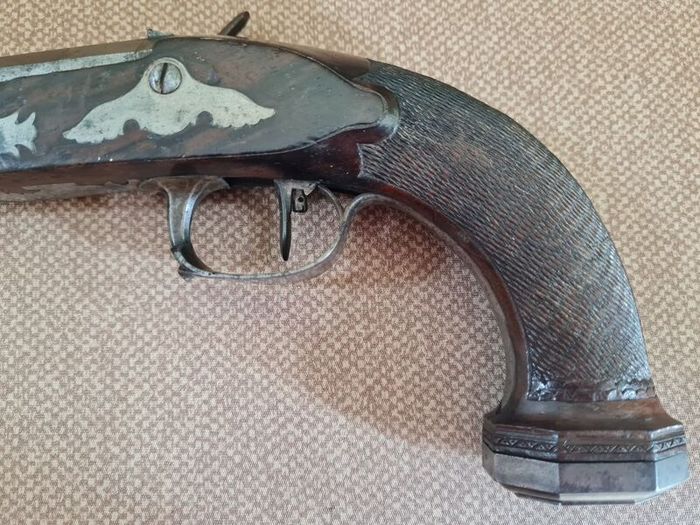 Antique 19th C. European Percussion Target Pistol - Signed "TROT" (c. 1840s)