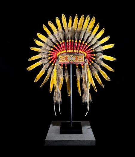 Large handmade Indian headdress on custom stand