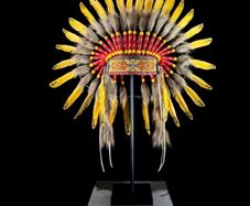 Large handmade Indian headdress on custom stand