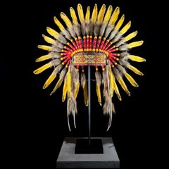 Large handmade Indian headdress on custom stand