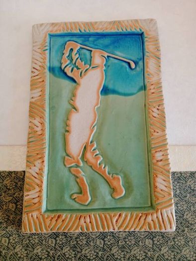 Signed Sean Lawlor, Irish Studio Pottery Abstract Golf Plaque
