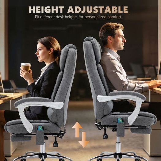 Heated 6 Points Vibration Massage Executive Office Chair Adjustable Swivel Ergonomic High Back Desk Chair Recliner with Footrest Grey