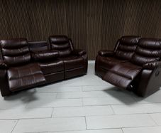 SALE..!! Roma 3+2 Brown & Cream Leather Recliner Sofa Set
