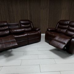 SALE..!! Roma 3+2 Brown & Cream Leather Recliner Sofa Set