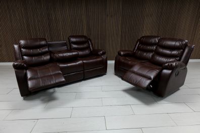 SALE..!! Roma 3+2 Brown & Cream Leather Recliner Sofa Set