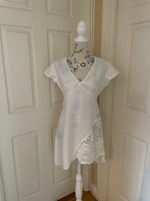 Vintage St -Martins White Linen and Crochet Sleeveless Tunic -Size S
