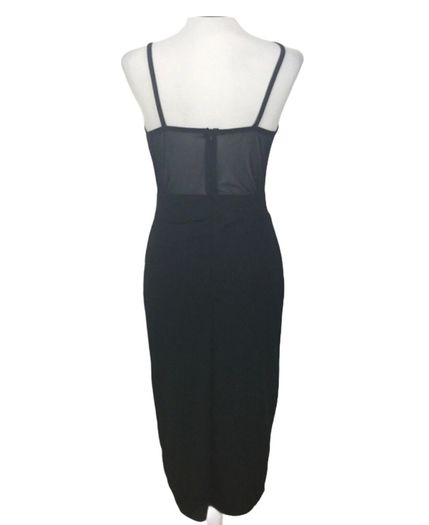 Ladies Black Sexy Strappy Pencil Dress With Embroidered Floral Chest Area Uk 8 includes postage
