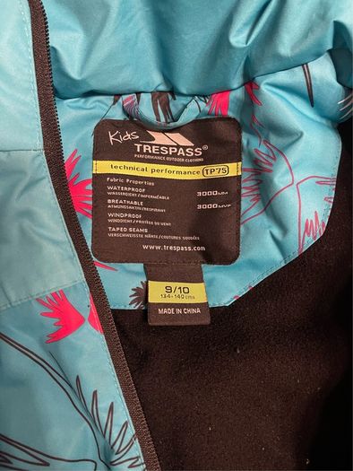 Trespass turquoise jacket 9-10yrs