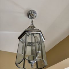 Chrome & Glass Lantern Ceiling Light 3 Candle Bulbs
