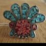 Handmade Sterling Silver Hopi Zuni Headdress Multi Stone Silver Ring- Turquoise and Coral - Vintage Image 3