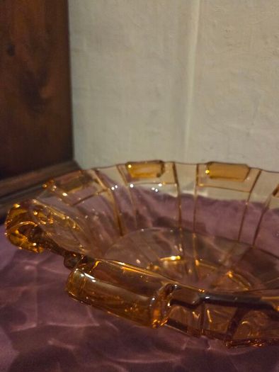 Large Art Deco Amber Glass Bowl
