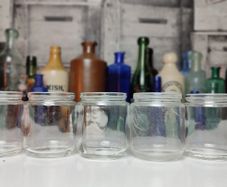 247 - Set of 6 Vintage Clear Glass Collectible Decorative Jars