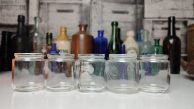 247 - Set of 6 Vintage Clear Glass Collectible Decorative Jars