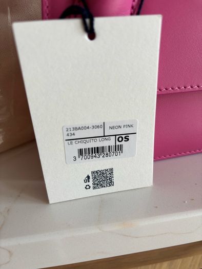 New Jacquemus Le Chiquito Long Pink Leather Top Handle Bag Strap Dust Bag