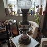 Antique table lamp habd painted ceramic body with ornate brass base works Image 2
