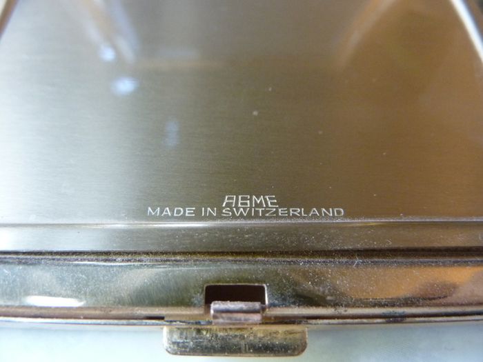 Rare and Genuine Art Deco AGME Switzerland Gold Tone Mother of Pearl Compact with Adjustable Initials