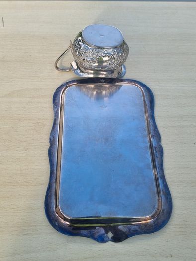 Viking Plate / Made in Canada / E.P. Brass creamer and tray