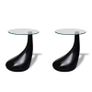 Coffee Table 2 pcs with Round Glass Top High Gloss Black Image 5
