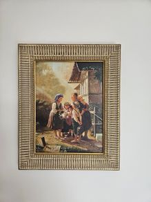 Oil on board painting . Children group by Francesco Bergamini.