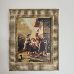 Oil on board painting . Children group by Francesco Bergamini.