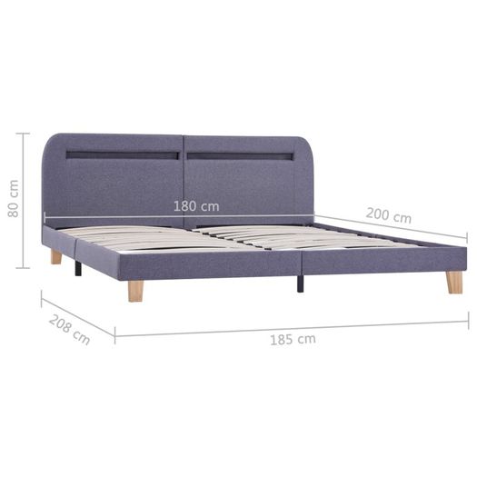 Bed Frame with LED Light Grey Fabric 180x200 cm 6FT Super King