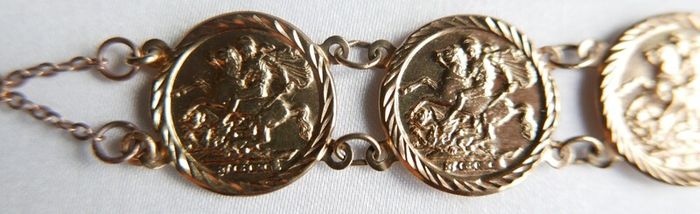 Vintage 9CT GOLD BRACELET Hallmarked 375. St. George Medallions  Bangle. length 7" - 4,45g