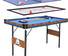 Foldable Games Table 3 in 1 Combo Game Table, Folding Pool Table/Billiard Snooker Table, Air Hockey Table, Table Tennis Table with All Accessories, 55 Inch
