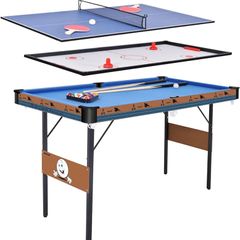 Foldable Games Table 3 in 1 Combo Game Table, Folding Pool Table/Billiard Snooker Table, Air Hockey Table, Table Tennis Table with All Accessories, 55 Inch