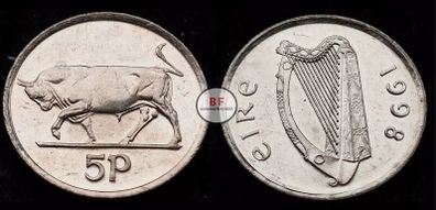 [#2050..] - Ireland 1998 | Irish 5 Pence | Bull | KM.28 | MS