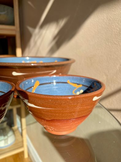 Set of 7 Vintage H&F Terrybaun Irish Pottery Bowls,  Slipware Glazed