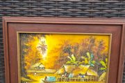 Original Signed Oil Painting Tropical Village Landscape Framed 35 x 46 cm
