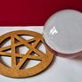 Crystal glass ball on wooden pentagram base. Image 4