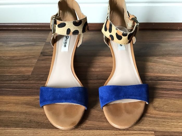 Dune Leopard Print Suede Wedge Sandals Size 37