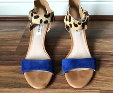 Dune Leopard Print Suede Wedge Sandals Size 37