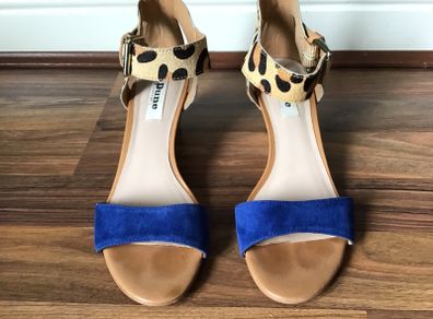 Dune Leopard Print Suede Wedge Sandals Size 37