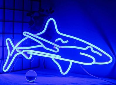 Shark Led Neon Sign for Bedroom Blue Neon Signs Wall Decorative 17''x9'' Acrylic USB Powered